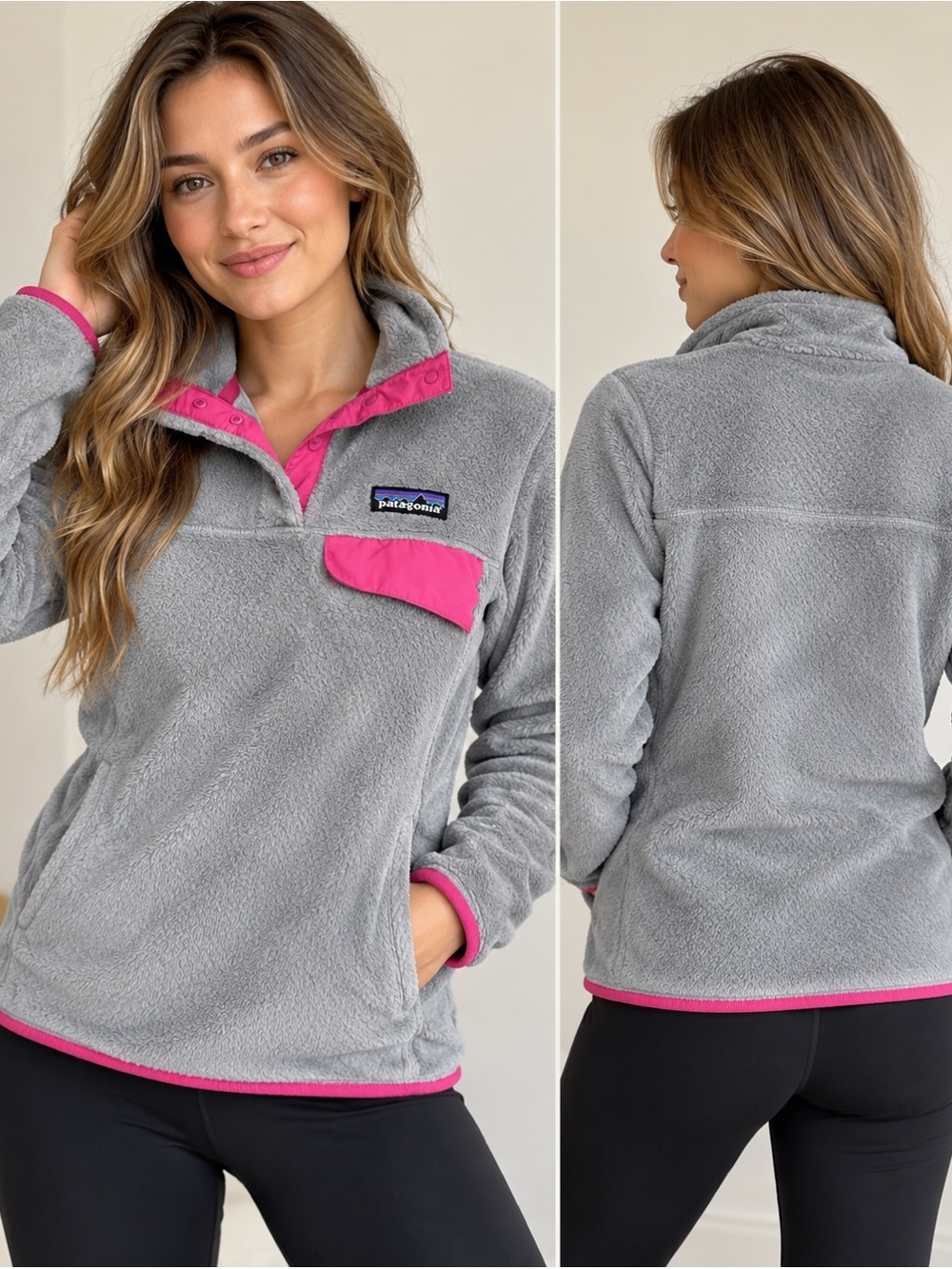 Patagonia Womens XS Re-Tool Snap T Fleece Pullover Gray Pink Polartec Outdoor